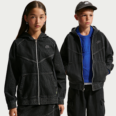 Nike Sportswear Collection Big Kids' Full-Zip Hooded Denim Jacket